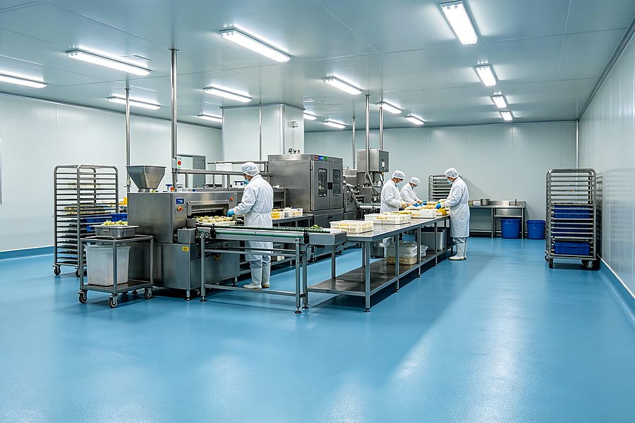 Waterborne epoxy floor paint applied on industrial workshop flooring, smooth durable real project photo